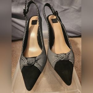 Black and white sling back heels